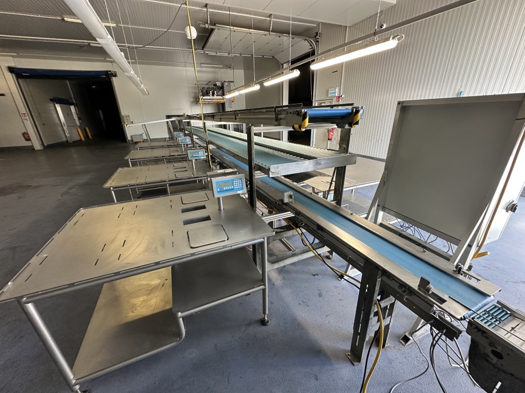 Martin Stolze Combi conveyor Производственная и упаковочная линия с 8 рабочими столами Marco с весами