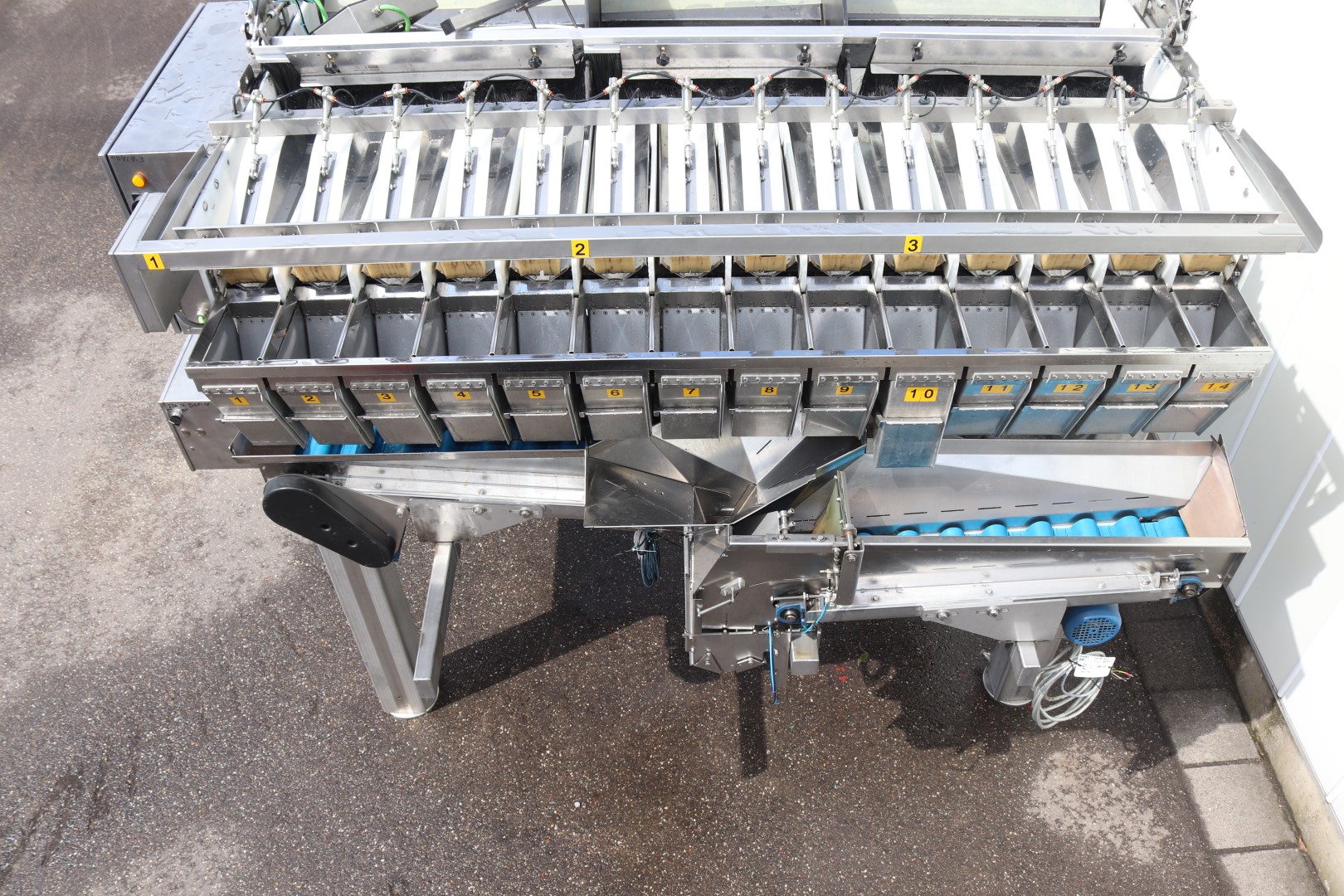 Newtec 14-head weighing machine with supply conveyors