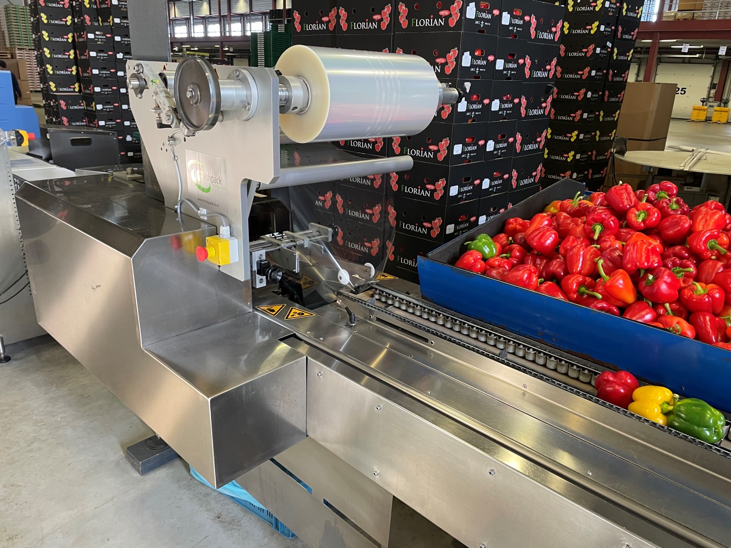 Affeldt weighing machine with GNA flowpacking machine for bell peppers