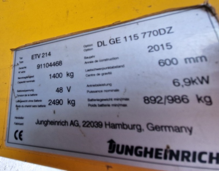 Jungheinrich ETV214 - 770 cm ричтрак 1400 кг