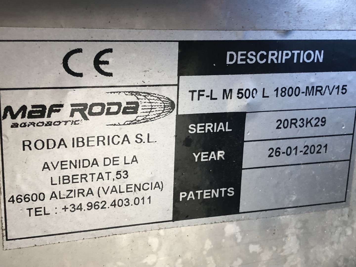 Maf Roda TF-L M500 L1800-MR/V15 конвейер 180 х 50 см