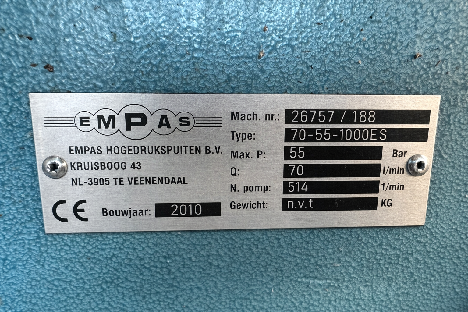 Empas 70-55-1000 ES Опрыскиватель/бункер объемом 1000 литров с катушкой и насосом.