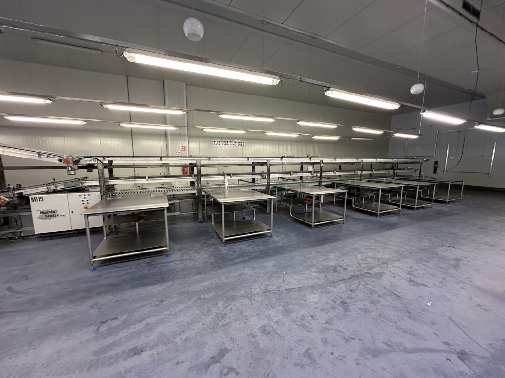 Martin Stolze combi conveyor Производственная и упаковочная линия с 11 рабочими столами Marco с весами