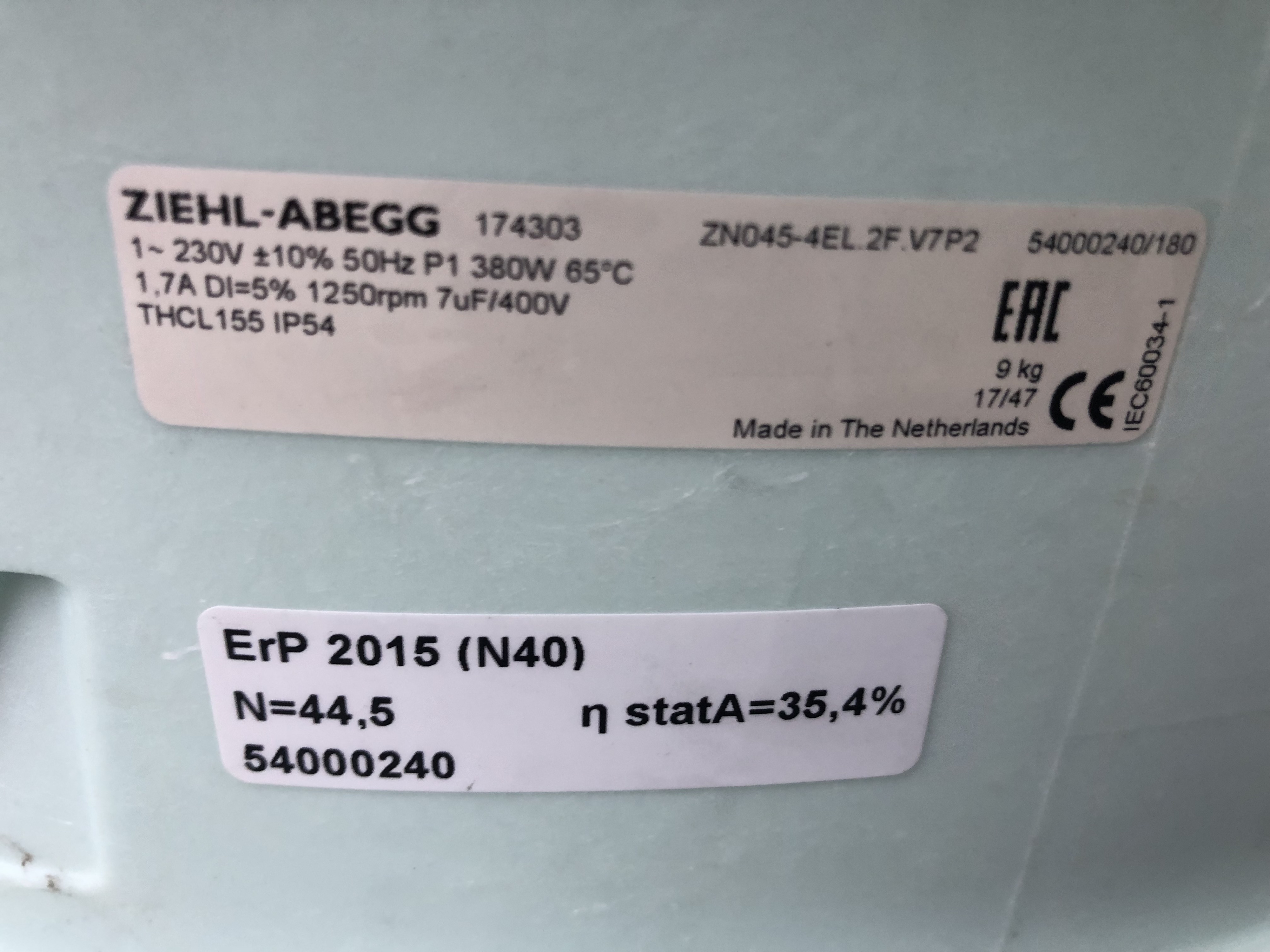Ziehl-Abegg Ziehl -Abegg zn045-4el.2f.v7p2