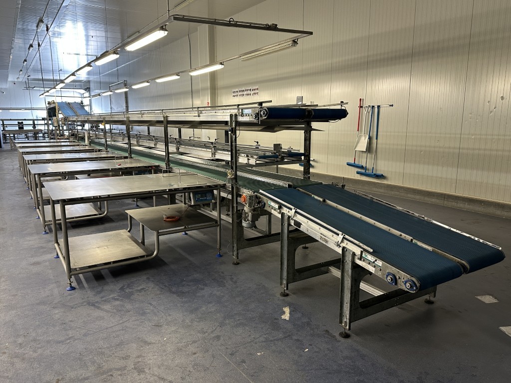 Martin Stolze combi conveyor Производственная и упаковочная линия с 11 рабочими столами Marco с весами
