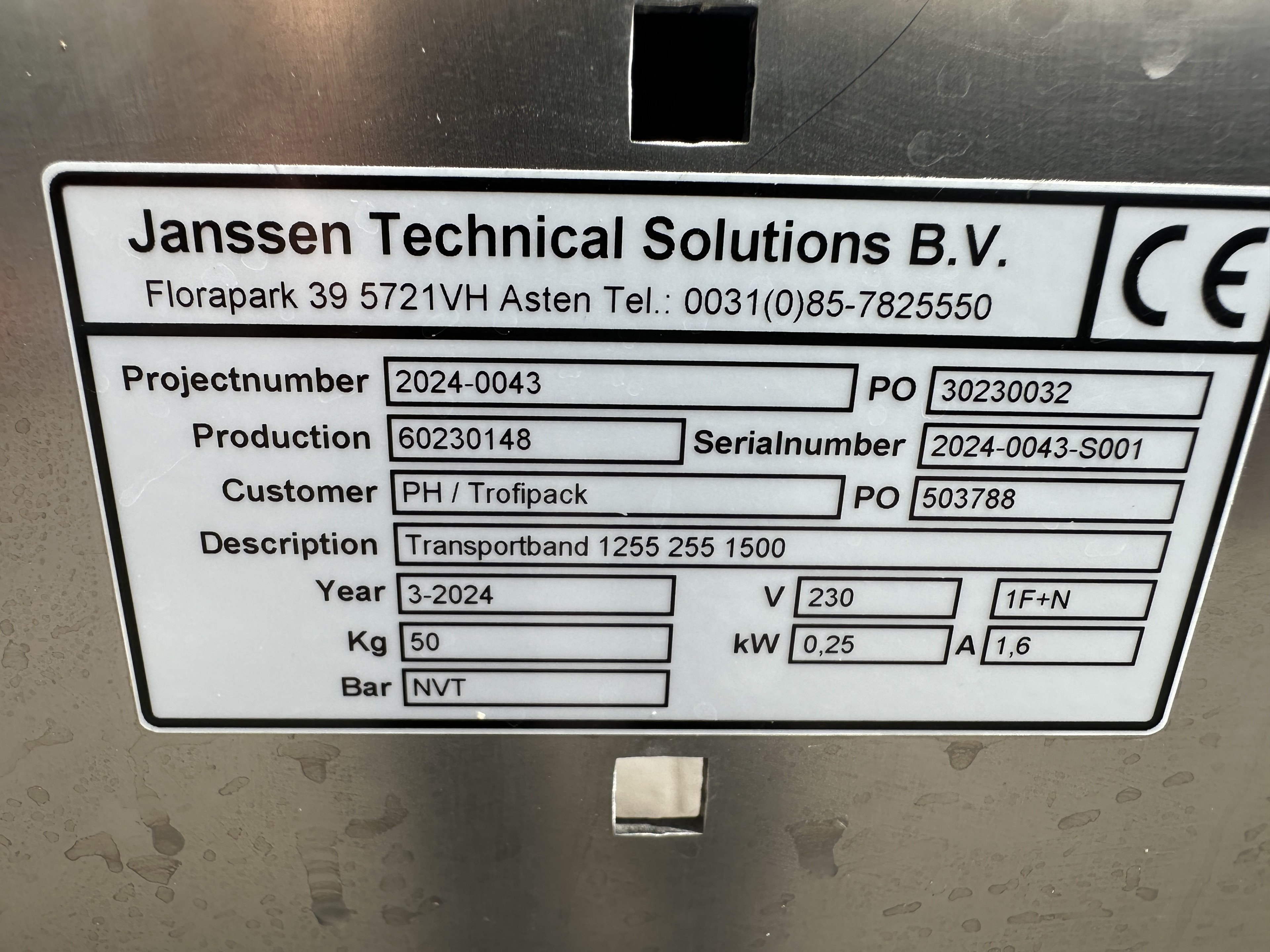 Janssen Technical Solutions конвейер нержавеющая сталь с модульным конвейером 155 x 26,5 см