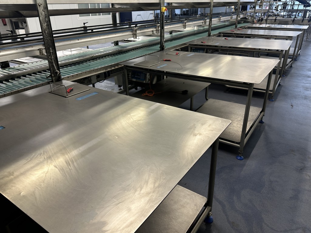 Martin Stolze combi conveyor Производственная и упаковочная линия с 11 рабочими столами Marco с весами