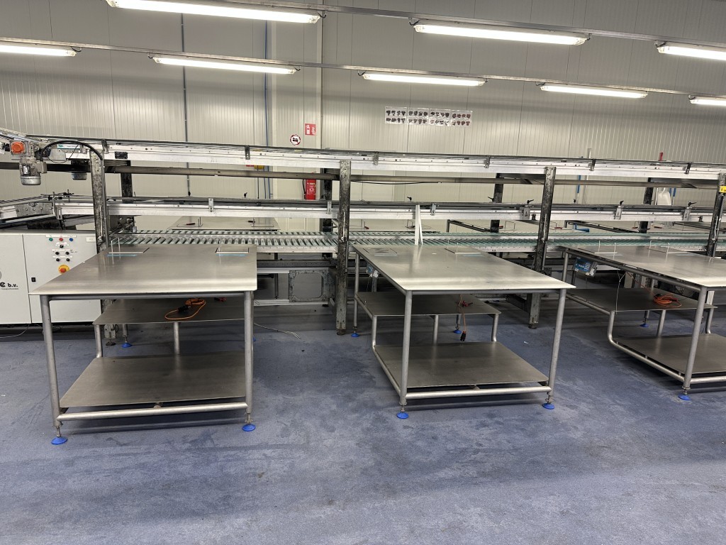 Martin Stolze combi conveyor Производственная и упаковочная линия с 11 рабочими столами Marco с весами