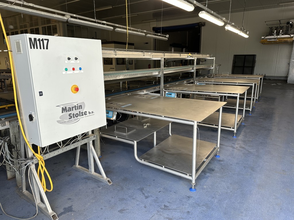Martin Stolze Combi conveyor Производственная и упаковочная линия с 8 рабочими столами Marco с весами