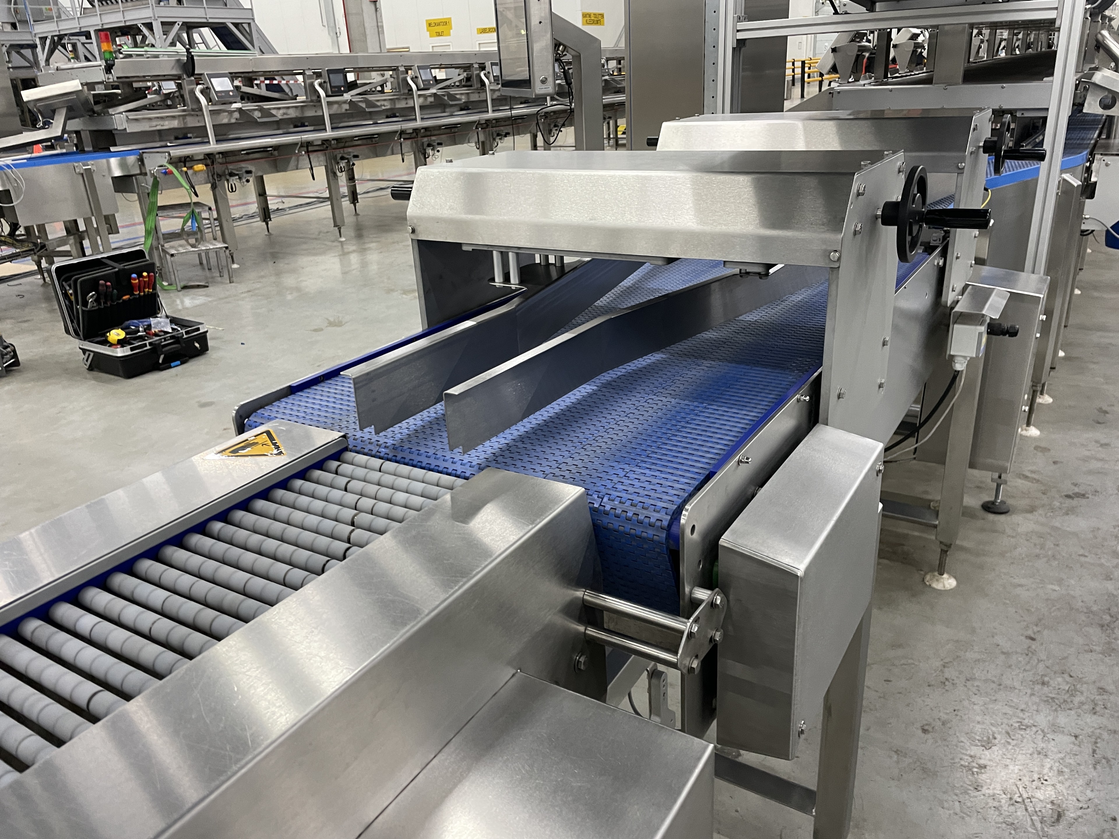 Proseal MC002 + SlipStream Весовая линия с разделителем полос и 14 позициями для взвешивания мягких фруктов.