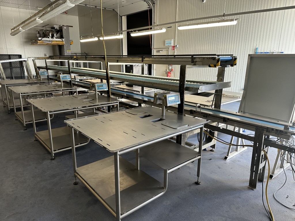 Martin Stolze Combi conveyor Производственная и упаковочная линия с 8 рабочими столами Marco с весами
