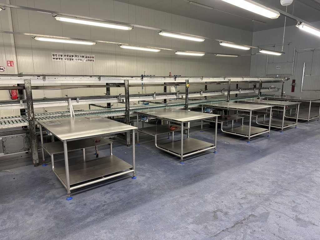 Martin Stolze combi conveyor Производственная и упаковочная линия с 11 рабочими столами Marco с весами